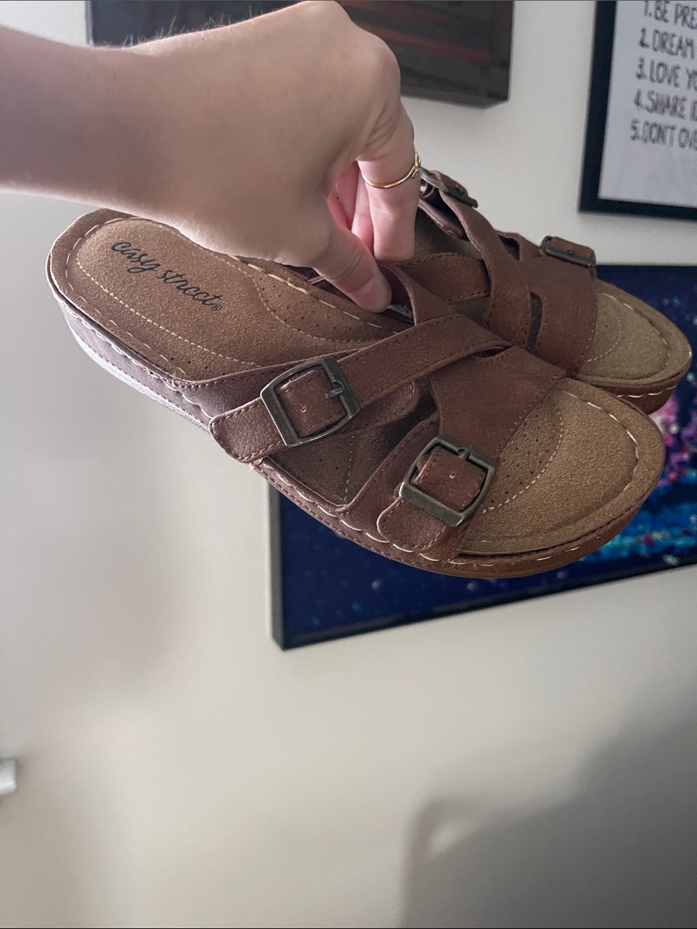 easy street Brown Women’s Double-Buckle Slide Sandals